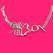 SILVER SCORPION CHAIN CHOKER necklace poison Scorpio edgy punk goth XS Z5