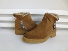 ZARA WOMEN FUR CUFF ZIP ANKLE BOOTS CAMEL Sz-39