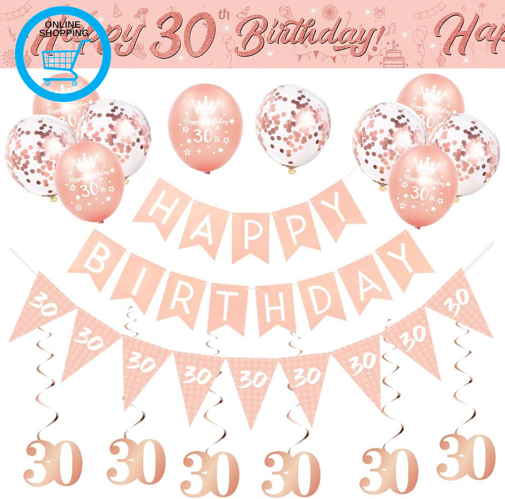 30Th Birthday Decorations for Women-Rose Gold 30Th Birthday Banners for Her,Happ