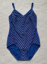 Vintage Lee Beachwear by Robby Len Womens Sz 14 One-Piece Swimsuit Chevron Blue