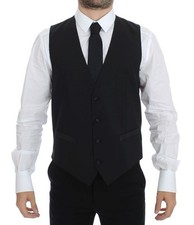 Dolce & Gabbana Black Wool Silk Stretch Dress Vest Men's Blazer Authentic