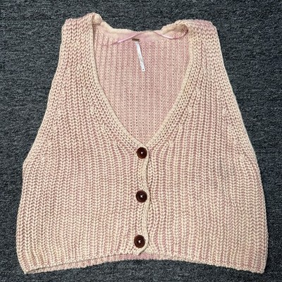 Women s Free People Close To Me Pink Chunky Knit Cardigan Sweater Vest Sz M