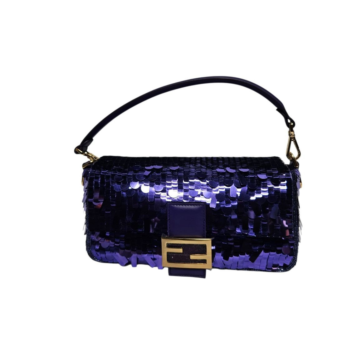 Fendi Baguette Medium Purple Sequin Embroidered Shoulder Bag AW1999 Re-Edition