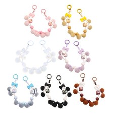 Cute Beaded Phone Chain Phone Pendant Lovely Plush Pom Anti-Lost Phone Chain