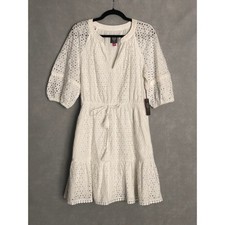Vince Camuto Eyelet Dress Women's Size 10 Puff Sleeve White NEW