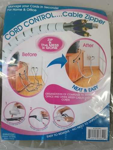 Cord Control NUOVO Organizer Filo Cerniera Cavo Manicotto Kit Casa/Ufficio 1”x 63” - Foto 2 di 6