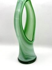 Blown Art Glass Vase Green Swirl 12  Tall Murano Style Basket Large Open Work