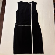 Calvin Klein Women Black  Stripe Lined Sheath Sleeveless Career Dress Size 8 EUC