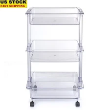 3 Tier Clear Storage Cart Rolling Utility Organizer Compact Mobile Shelving Unit