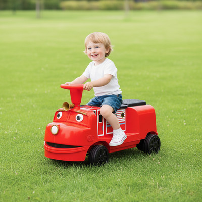 Red/Blue 12V Kids 2-Seater Ride On Train Trackless Toy Electric Car Music Lights