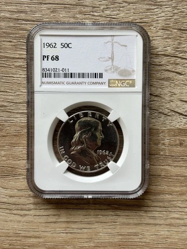 1962 NGC PF68 Proof Franklin Half Dollar 50c 90% Silver White Label