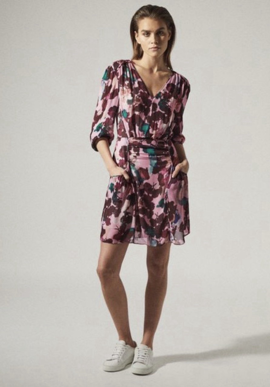 Reiss Josephine Pink Plum Floral Dress W/Pockets Size 8 NWT $320