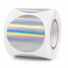 Round Holographic Silver Thermal Labels 2 Inch Vinyl Stickers, 200 PCS