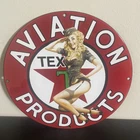 VINTAGE TEXACO LADY AVIATION PRODUCTS MOTOR GASOLINE OIL PORCELAIN SIGN