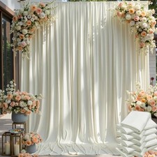 50 12ft Wrinkle Free Ivory Backdrop Curtain for Wedding Parties, 10 Panels
