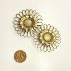 Vintage Gold Tone Large Faux Pearl Flower Earrings 14g — photo 3