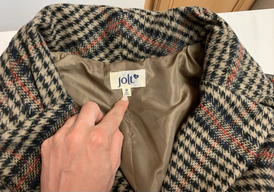 Poncho Jolt Cape Beige a Cuadros ~ Botones Grandes Cintura Cintada Completamente Forrado Talla M Foto 4 de 4