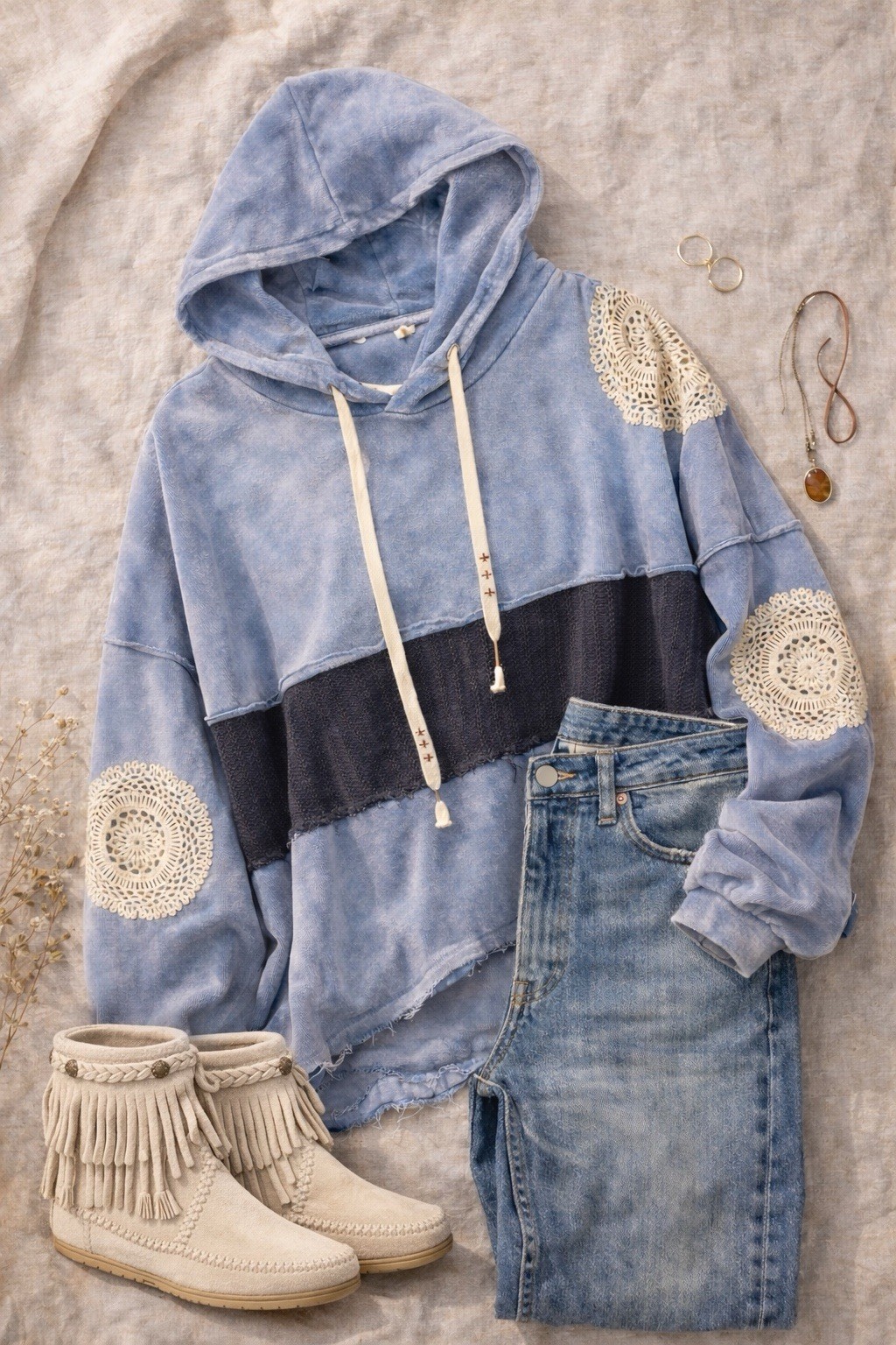 POL Women’s Oversized Patchwork Crochet Hoodie To… - image 3