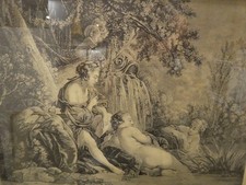 VINTAGE FRAMED LITHOGRAPH PRINT DAME DU PALAIS PLAISIRS DE L ETE DELA REINE