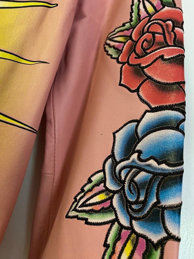 Ed Hardy XSmall Women’s Hoodie Leather jacket With Embroidery and Bling Pink image 3