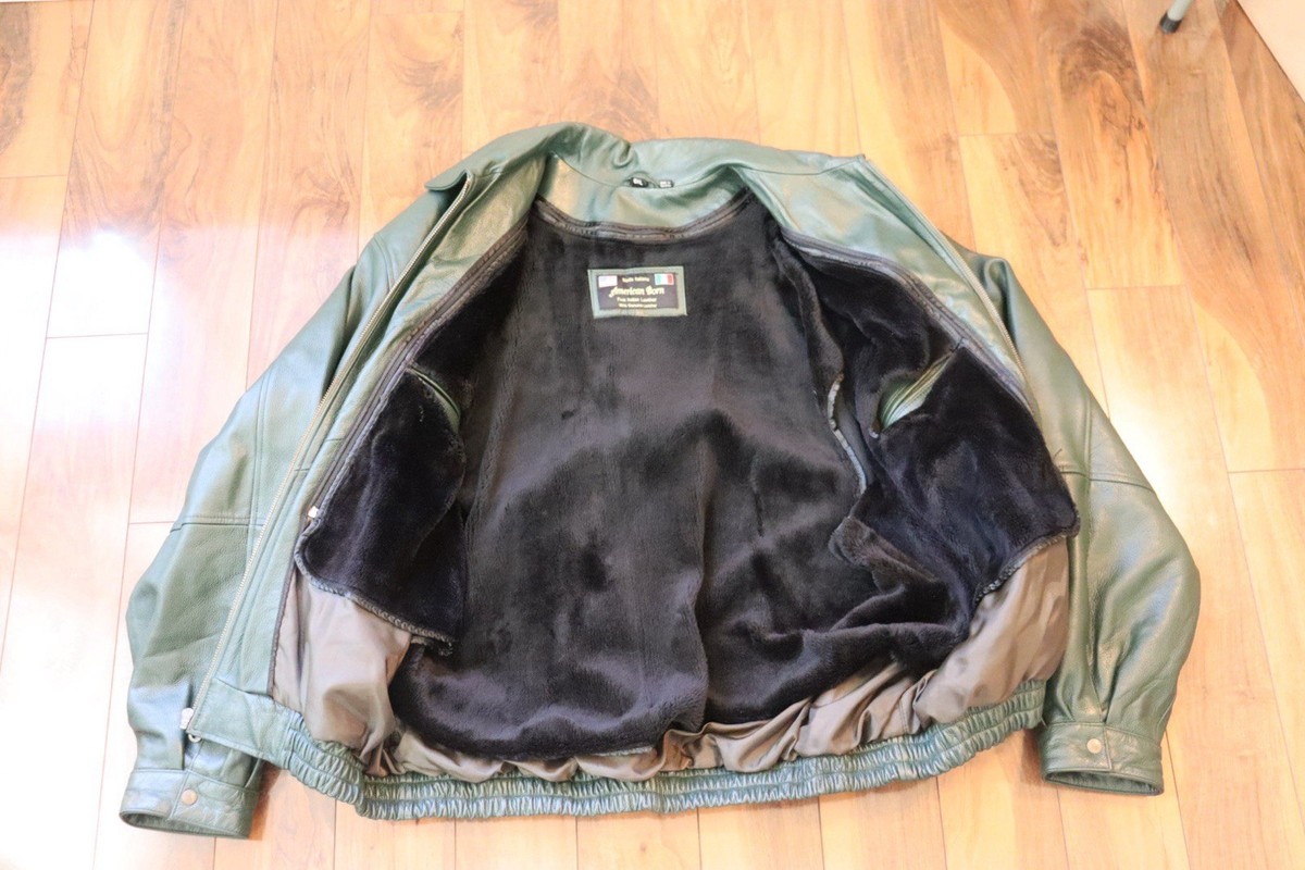 【vintage】LEATHER BOMBER JACKET Vintage Leather Bomber Jacket Olive/Forest Green Men's Size 6XL | eBay