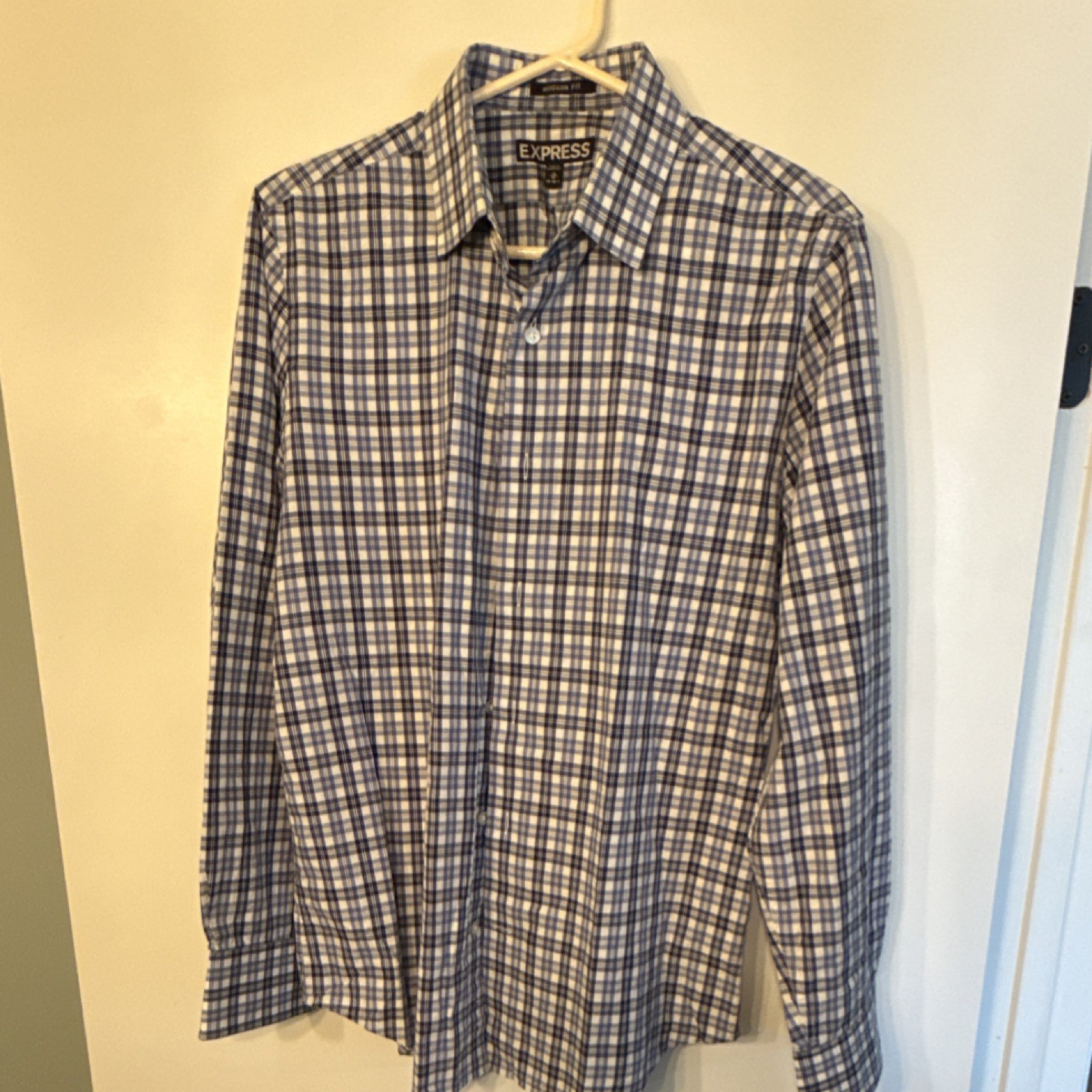 Express Modern Fit Men's Blue Plaid Cotton Button-Up Shirt Size M Long Sleeve