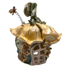 Blue Sky 2001 Heather Goldminc Tulip Flower  House Tea light Candle Holder 9"