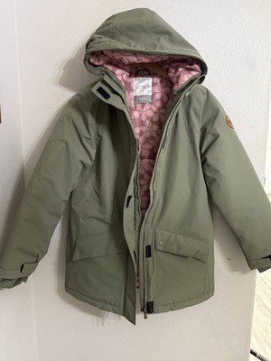Roxy Youth Girls Parka Jacket Size L 14/16 Green NWOT Floral Pink Inside