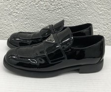 PRADA   37 EU 7 US Spazzolato Patent leather triangle logo platform Loafer Y135