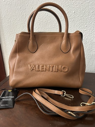 Mario Valentino Ally Leather Embossed Satchel Crossbody Bag Camel Brown Purse