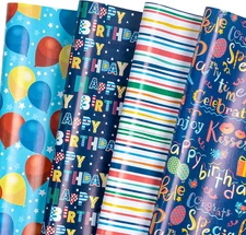 Birthday Wrapping Paper Sheets - 12 Flat Sheets with 12 Gift Tags, 19.7" X 27.5"