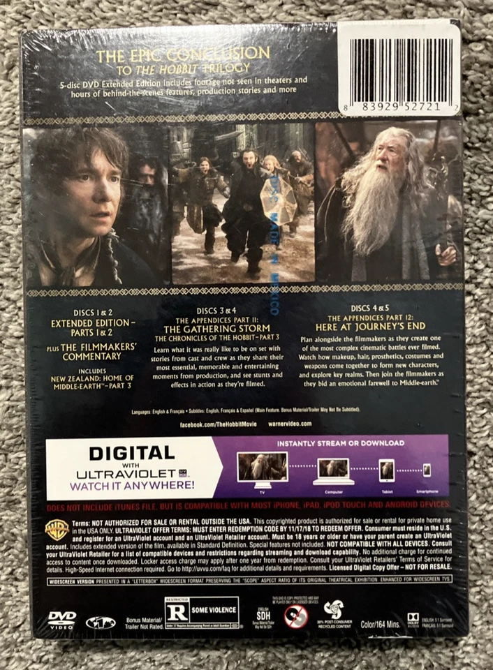 The Hobbit The Battle of The Five Armies Five-Disc DVD +Digital Sealed NEW - Image 2 of 4