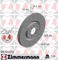 2X Zimmermann 100.1240.52 Bremsscheibe FüR Audi Seat Skoda VW