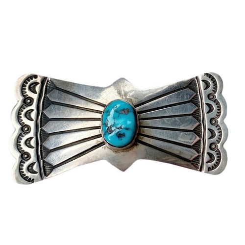 2 Vintage Native Navajo Old Pawn Silver 925 w/ Turquoise Concho Belt Buckles - Picture 4 of 5