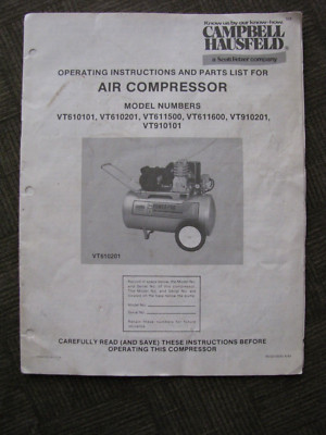 Campbell様 CAMPBELL HAUSFELD Air Compressor Instructions / Parts List