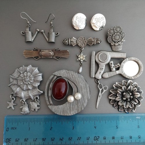Vintage Lot 9 Pewter Pins Brooches Earrings Spoontiques K Steiff Elias - Picture 8 of 14