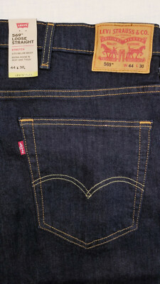 Levis Flex 569 Loose Straight Mens Stretch Jeans 44X30 Dark Blue