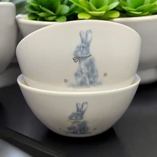 Set Of 2 Spode Meadow Lane Fine Porcelain 6 Inch Cereal Bowls Bunny Rabbit Gold