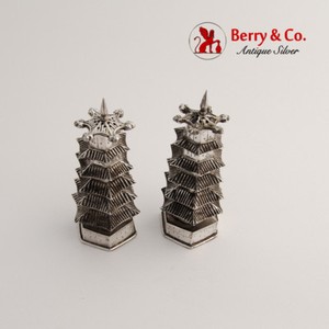 Chinese Export Silver Pagoda Salt and Pepper Shakers