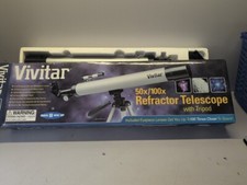 VIVITAR 50x/100x REFRACTOR TELESCOPE w/TRIPOD Lens Cap Silver  Black Ages 8   