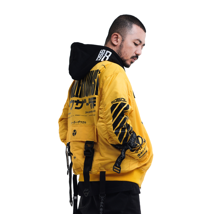 Men's Yellow Jacket Hoodie Bomber School Full Zip Machine56
