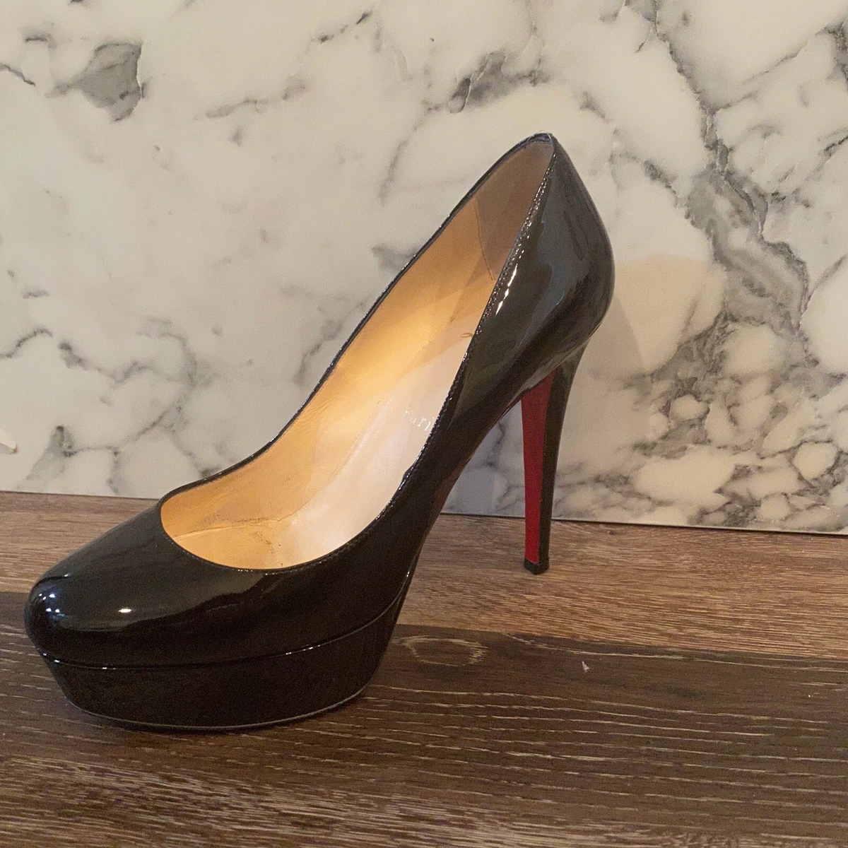 CHRISTIAN LOUBOUTIN Black Patent Leather Calf Bianca 120 Platform Pump US 8 845