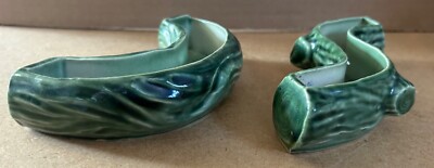 Vintage Wade Miniatur grün Log Sträßchen Pflanzgefäße, 50er Jahre, Kitsch Retro, x2