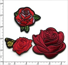 30 Pcs Embroidered Iron on patches 3 different Red Rose Flower AP022rF2