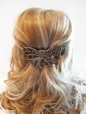 Faux wooden bow hair clamp clip barrette