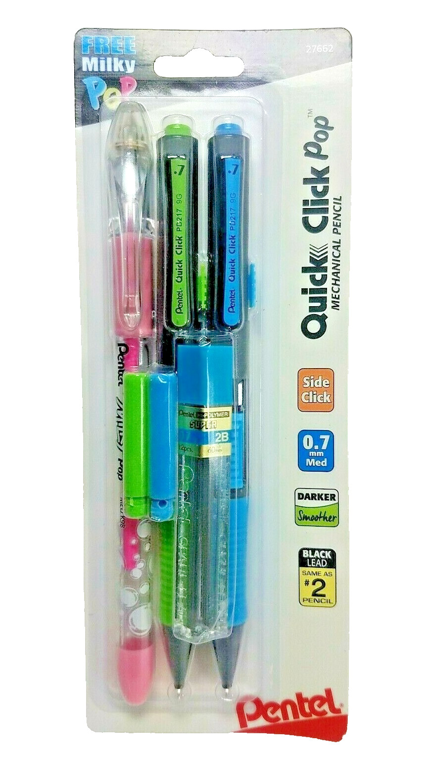 &times;3) Pentel ~Quick Clip Pop Mechanical Pencils~.7mm~6 Count w/Free Milky Pop Pens