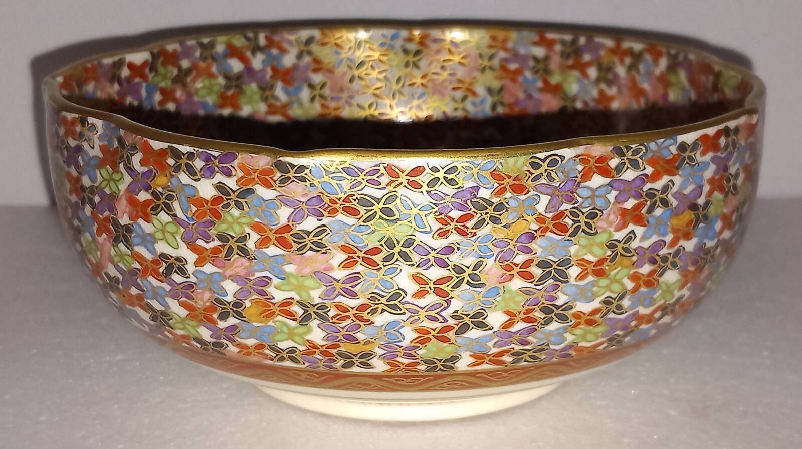 Japanese Satsuma Bowl Thousand Flowers Millefiori Signed Koshida c1912