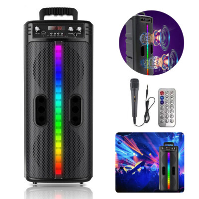 6000W Dual 8'' Bluetooth Speaker Sub woofer Heavy Bass Sound System Party + Mic