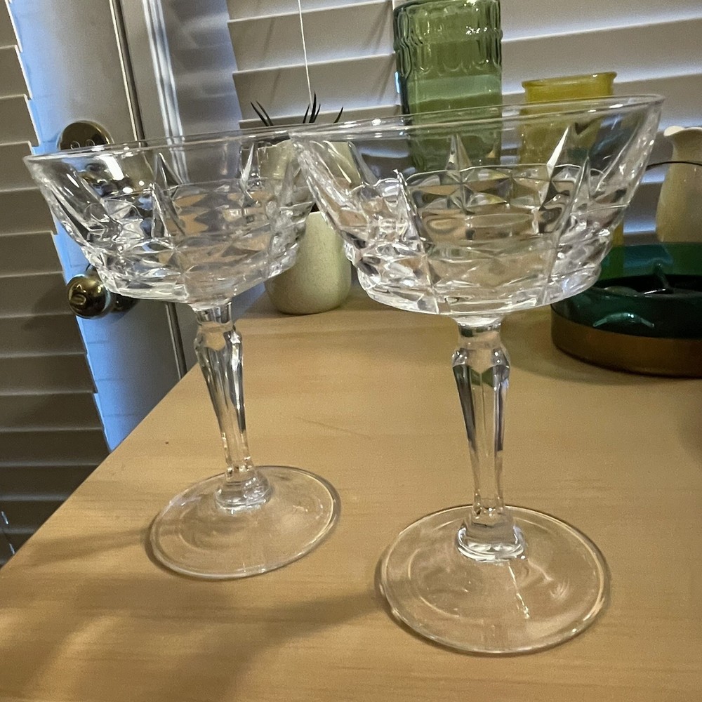 Cristal D Arques Durand Chateaudun Set Of 2 Crystal Wine Tall Sherbet Glasses