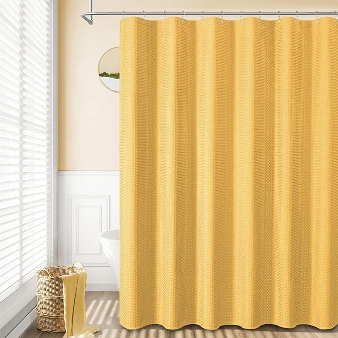 Dynamene Gold Fabric Shower Curtain Waffle Weave Textured Heavy Duty